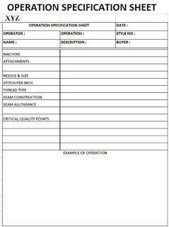 OPERATION SPECIFICATION SHEET