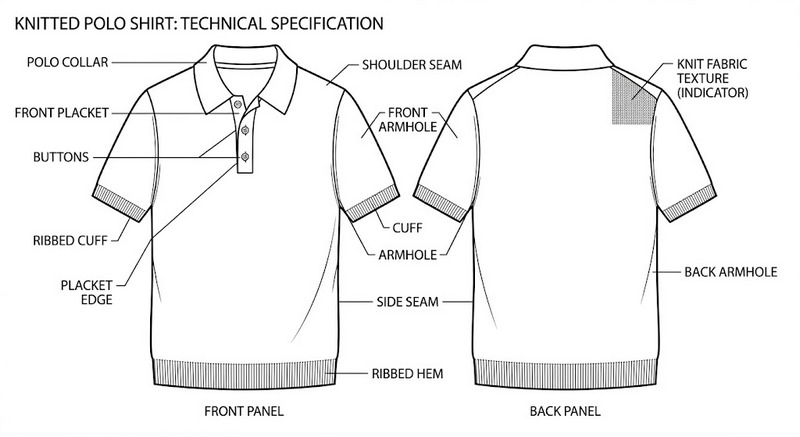 Knitted Polo Shirt Technical Sketch